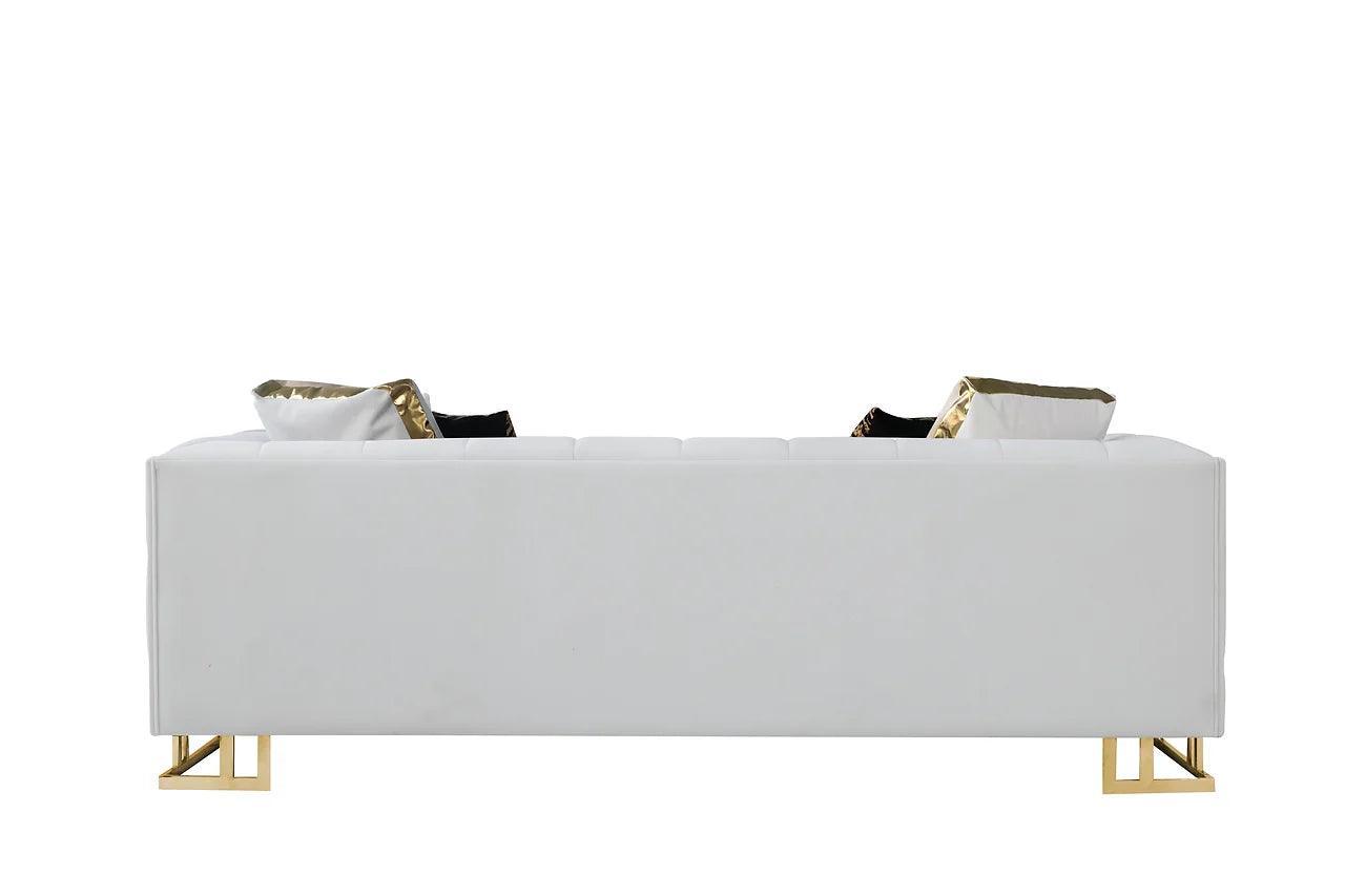 Designer Off-white with Gold Contemporary Wood, Engineered Wood Velvet Sofa&Loveseat - Ella Furniture