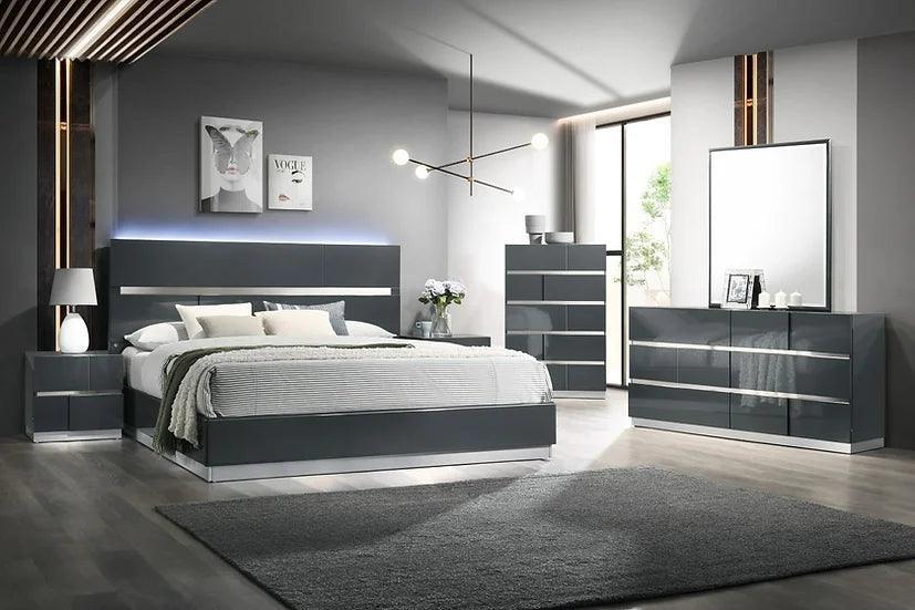 Verona Gray Modern Sleek Wood And Engineered Wood LED Panel Bedroom Set - Ella Furniture