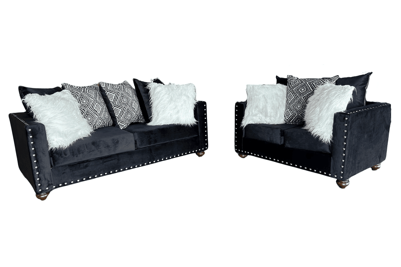 Zander Black Velvet 2-Piece Living Room Set
