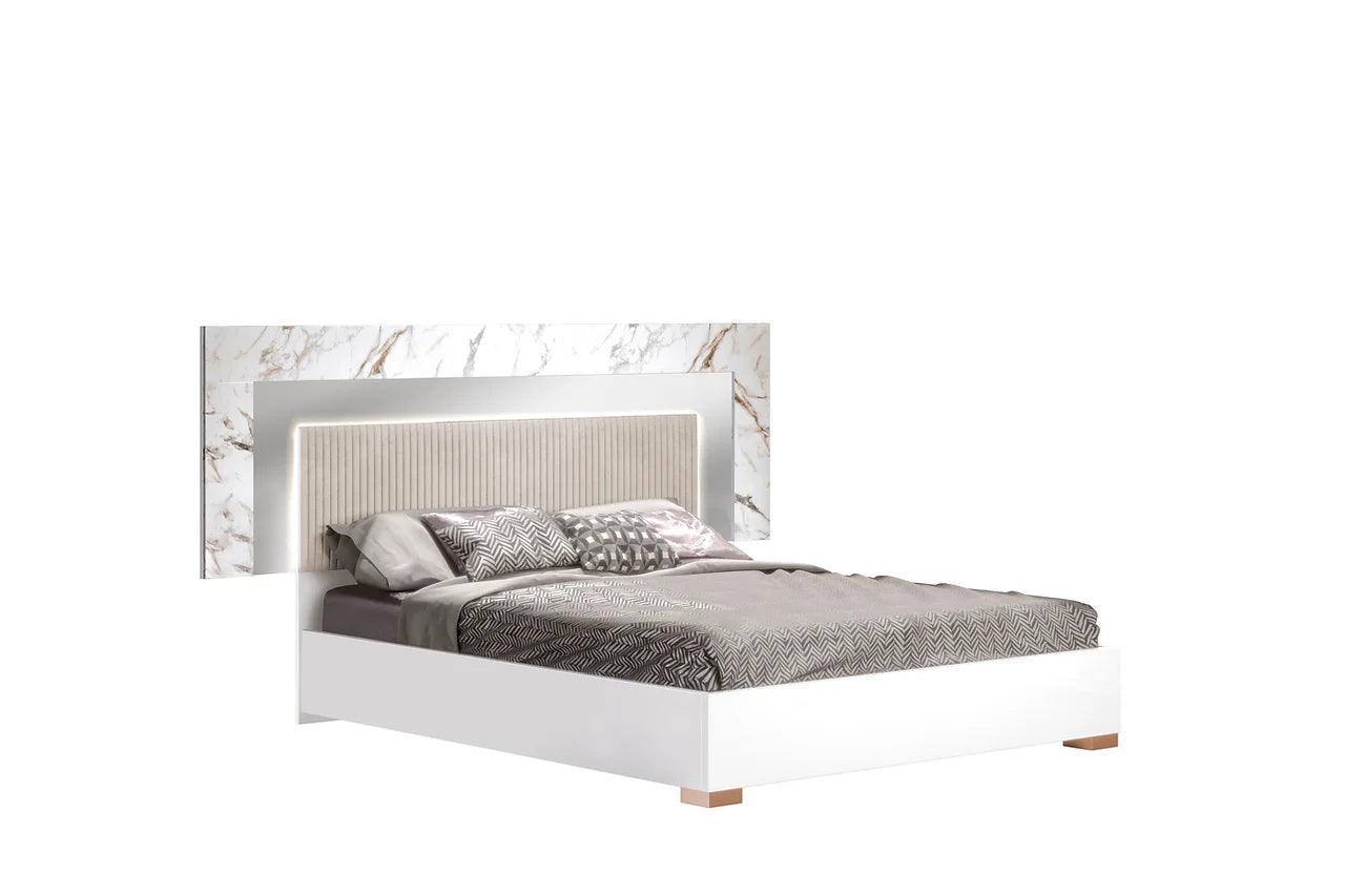 Cruz White/Gray Contemporary High Gloss Lacquer Solid Wood Marble Top 5-Drawers Chest - Ella Furniture