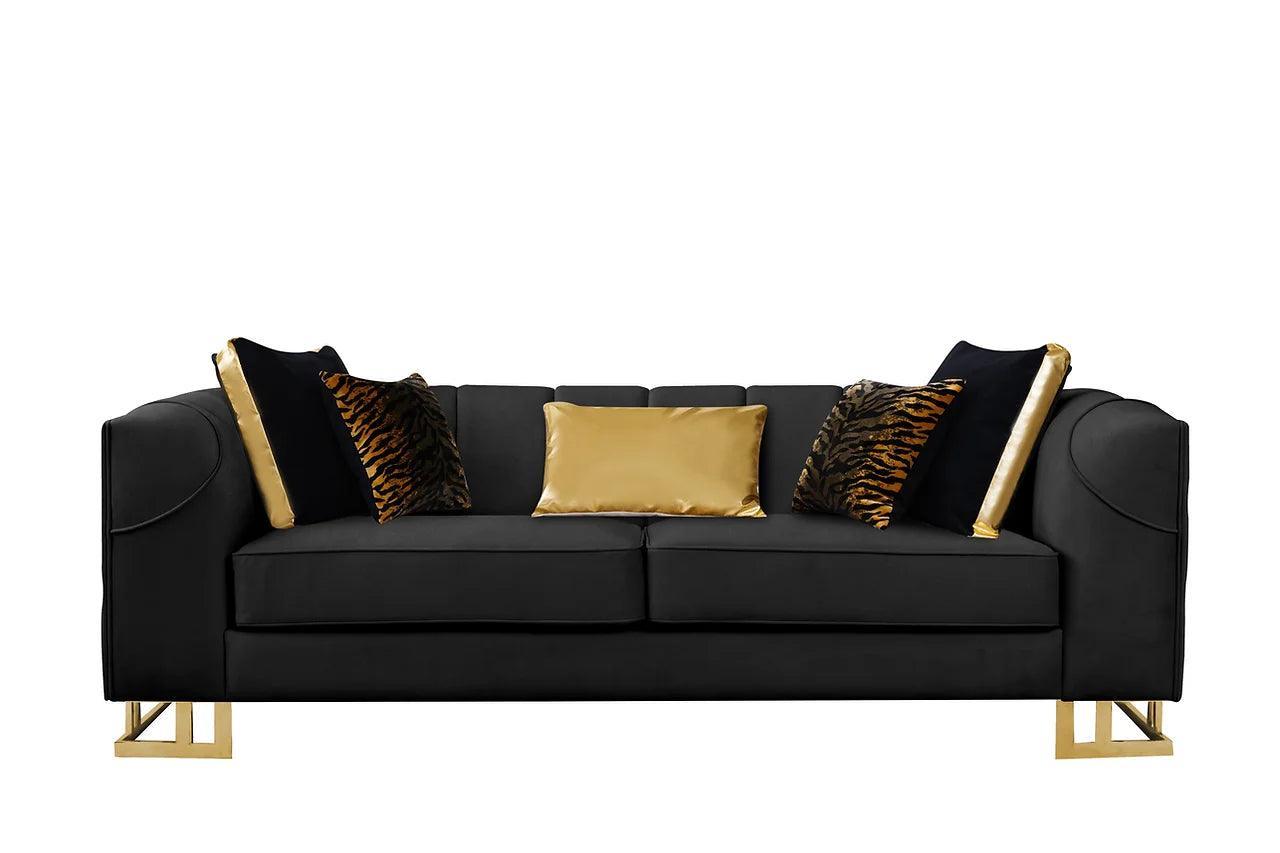 Designer Black with Gold Modern Contemporary Wood, Engineered Wood Velvet Sofa&Loveseat - Ella Furniture