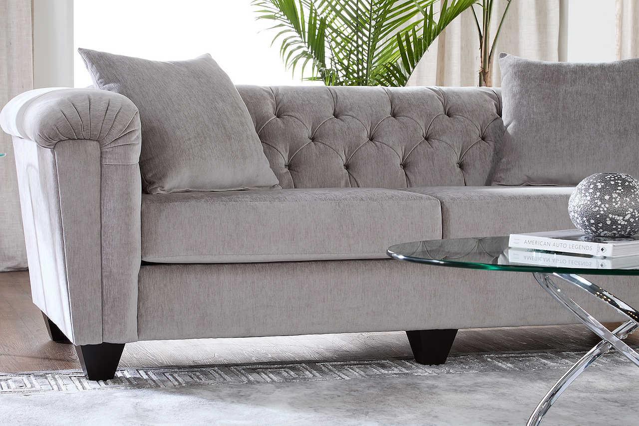 Lush Silver Modern Contemporary Solud Wood Velvet/Fabric Upholstered Tufted Sofa - Ella Furniture