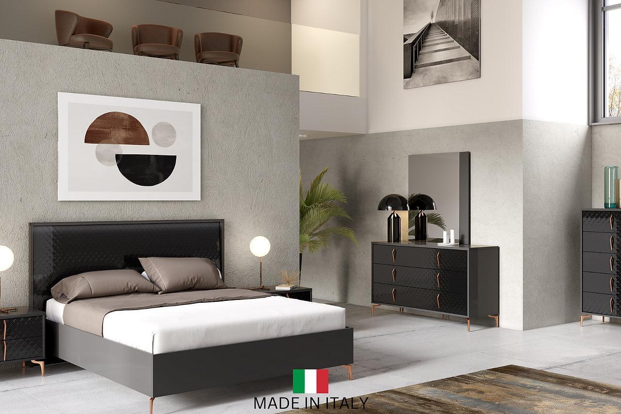 Osiris Black/Gray Modern Contemporary High Gloss Lacquer Solid Wood LED Bedroom Set - Ella Furniture