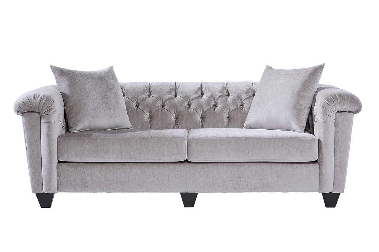 Lush Silver Modern Contemporary Solud Wood Velvet/Fabric Upholstered Tufted Sofa - Ella Furniture