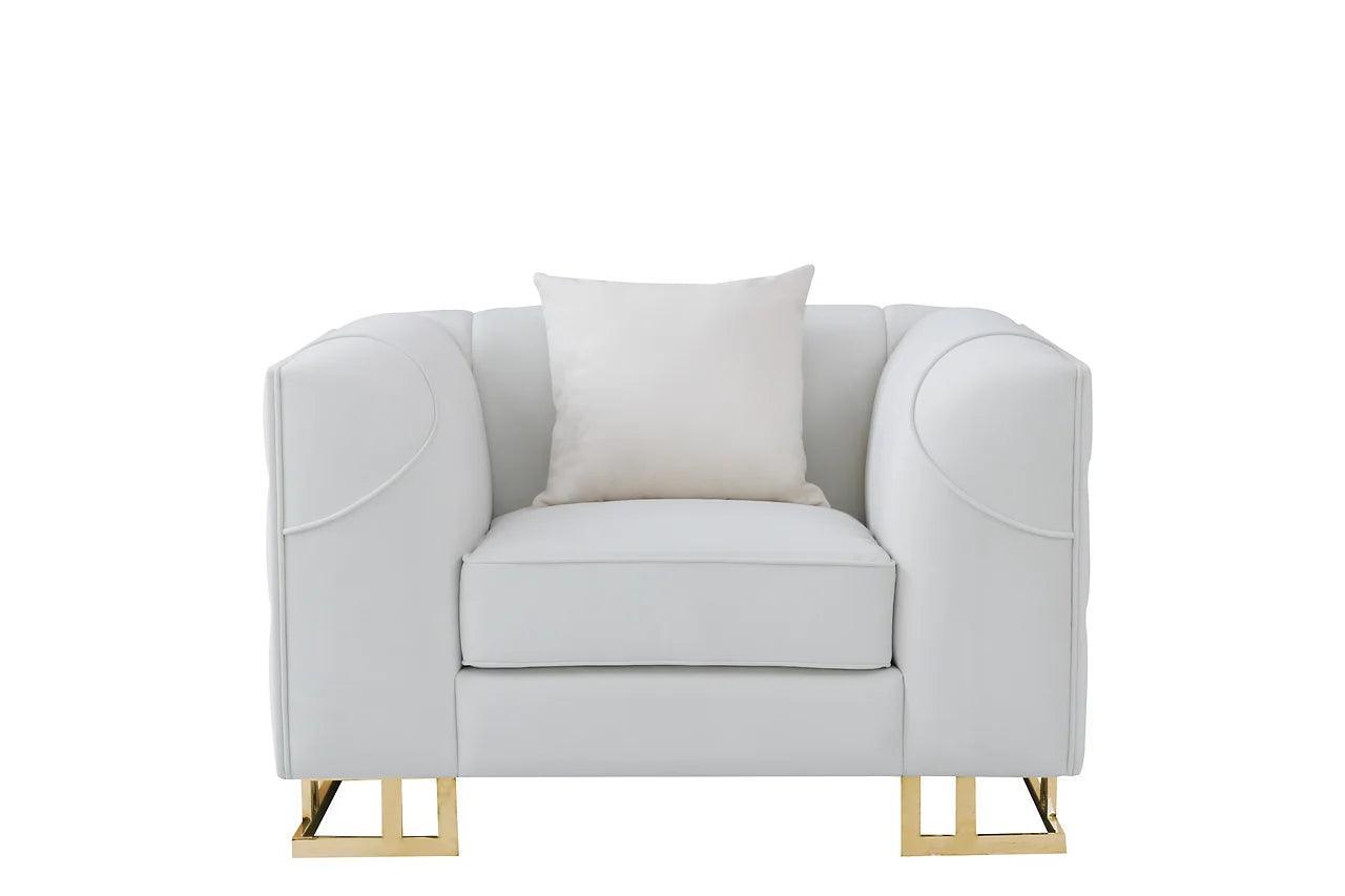 Designer Off-white with Gold Contemporary Wood, Engineered Wood Velvet Chair - Ella Furniture