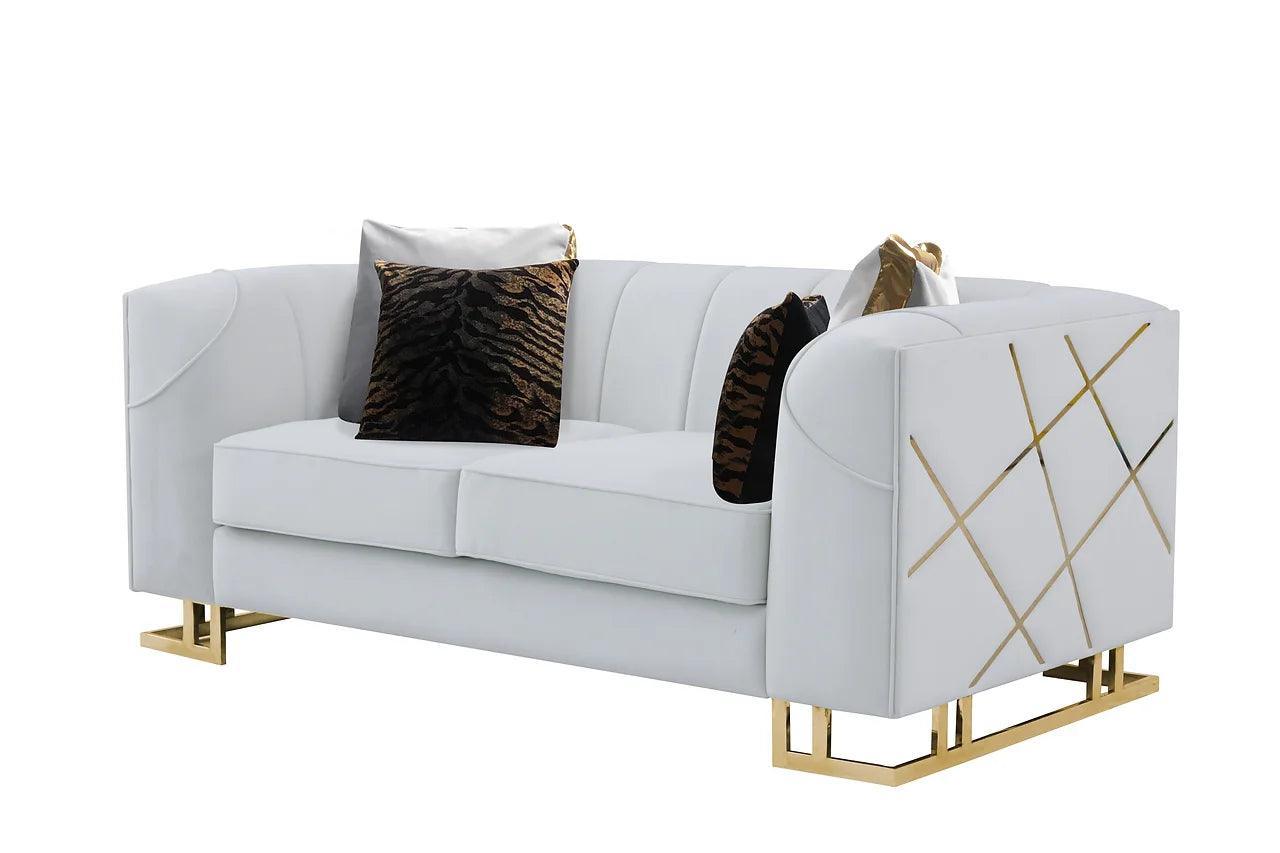Designer Off-white with Gold Contemporary Wood, Engineered Wood Velvet Chair - Ella Furniture