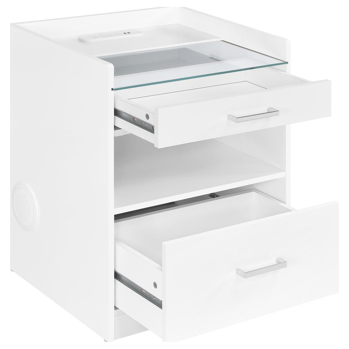 Furda White High Gloss 2-Drawer LED Nightstand with Speaker — product image 3