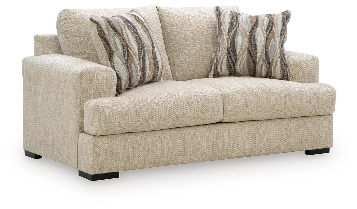 Lofwood Oatmeal Chenille Loveseat — angled view