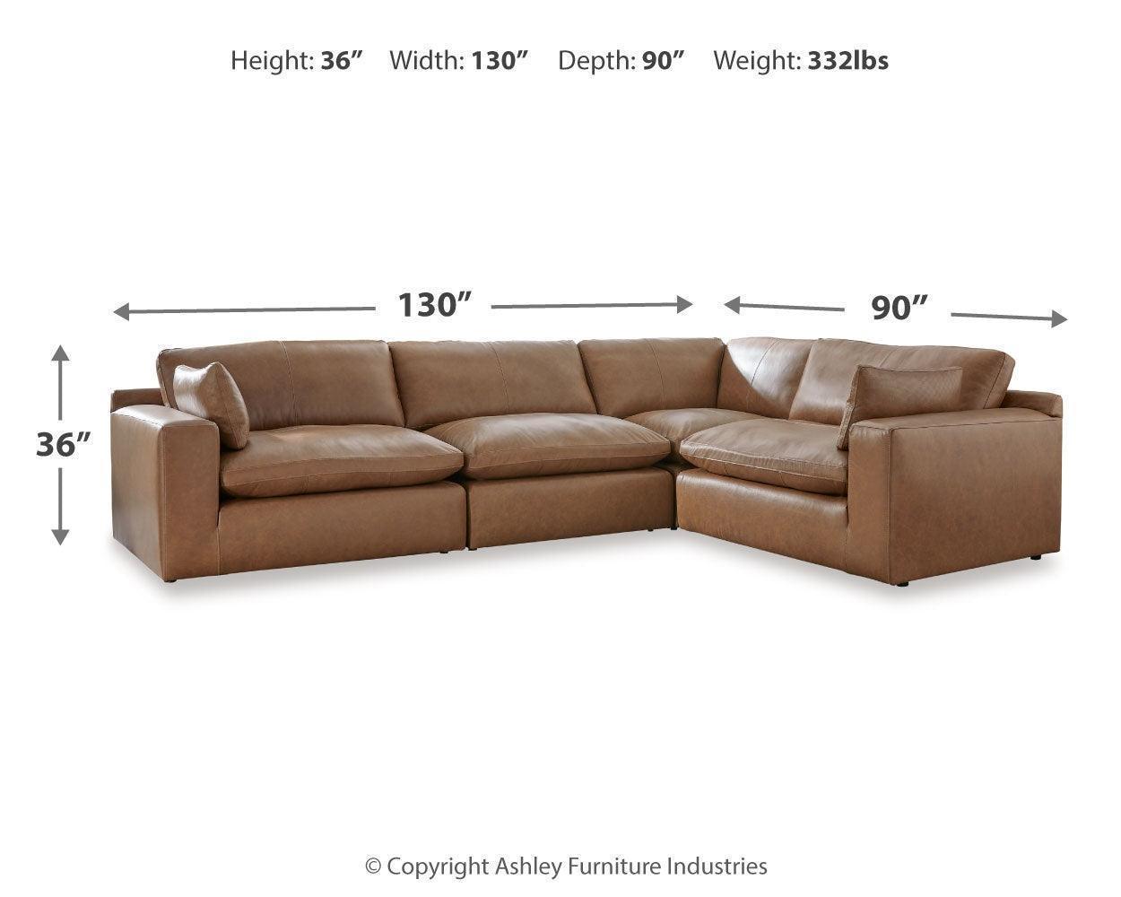 Emilia Caramel Leather 4-Piece Modular Sectional Sofa