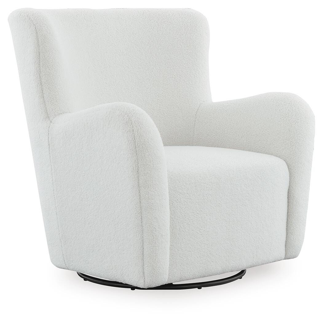 Rowenburg Cream Swivel Glider Accent Chair — angled view