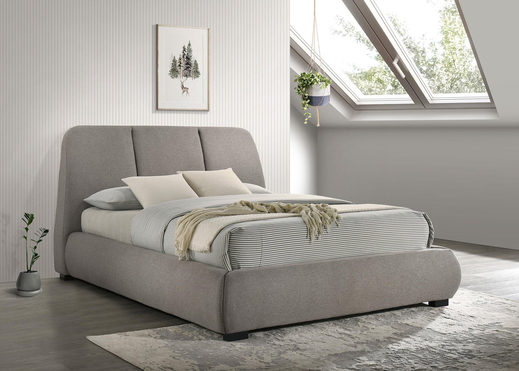 Mokena 46-inch Upholstered Queen Platform Bed Taupe