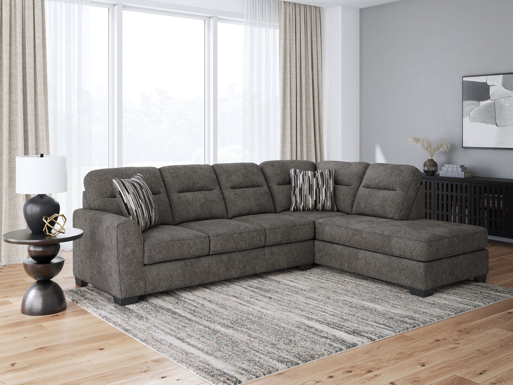 Olten Graphite Chenille 2-Piece Sectional with Chaise