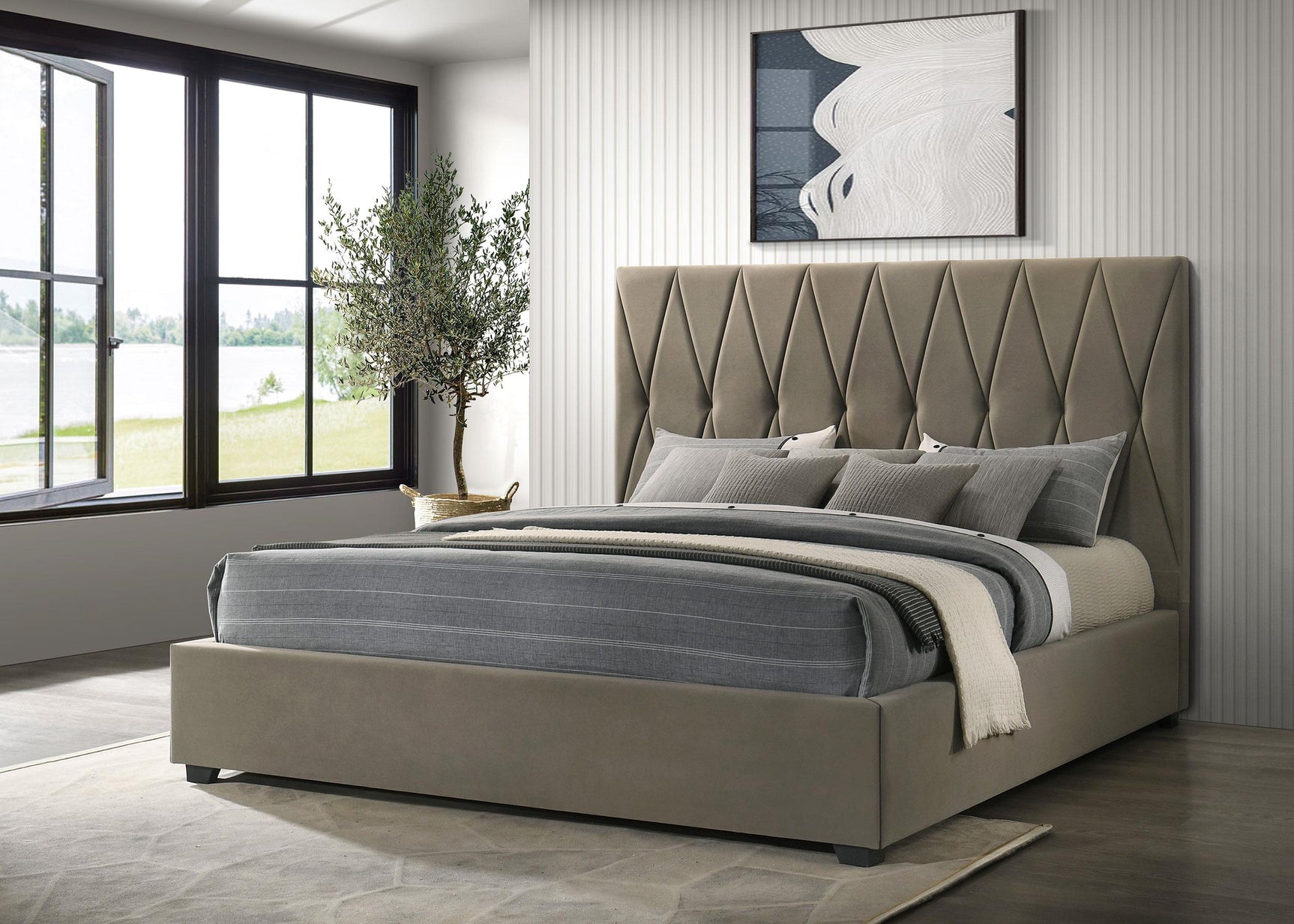 Delsea Upholstered Eastern King Platform Bed Light Brown