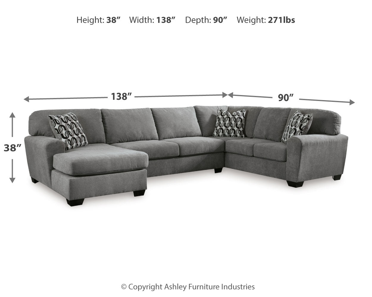 Birkdale Court Gray Chenille 3-Piece Sectional with Chaise