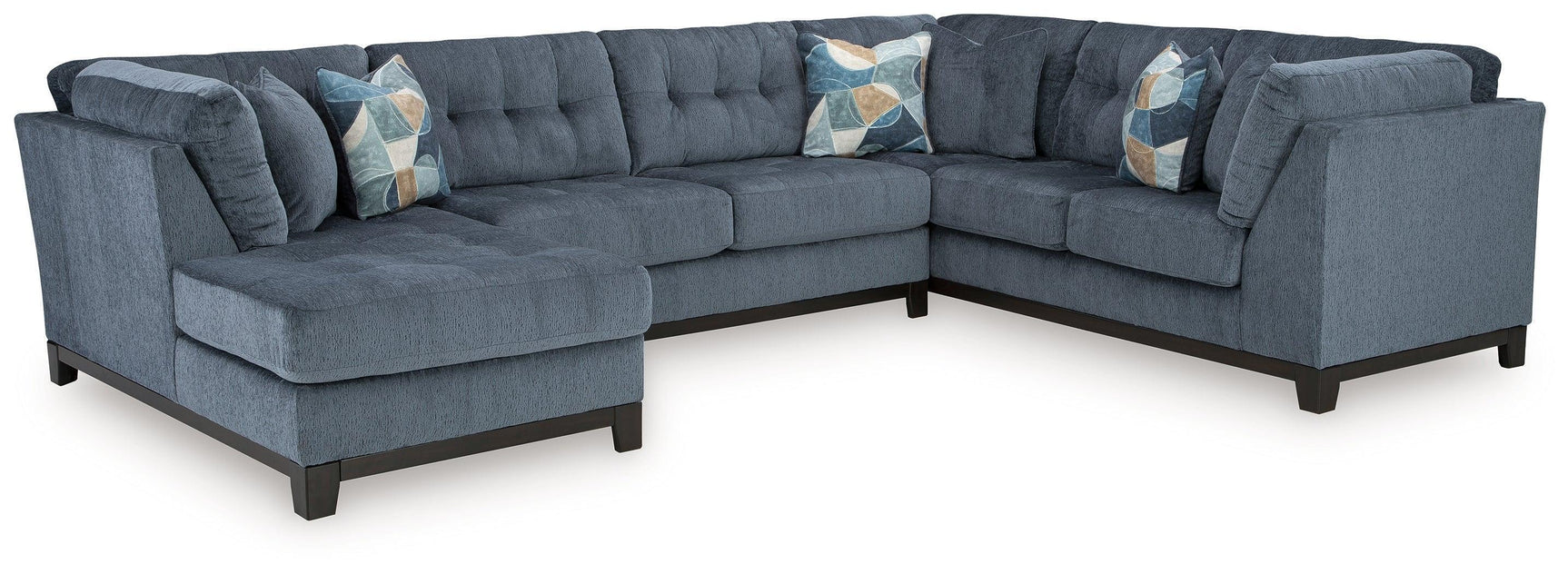 Maxon Place Navy Chenille 3-Piece Sectional with Chaise