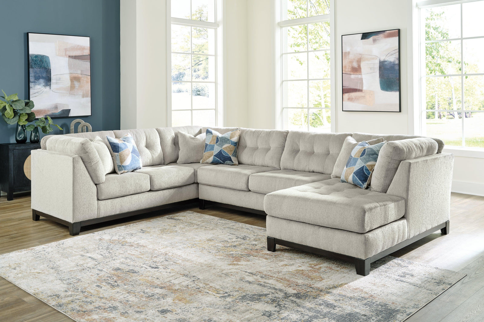 Maxon Place Stone Chenille 3-Piece Sectional with Chaise