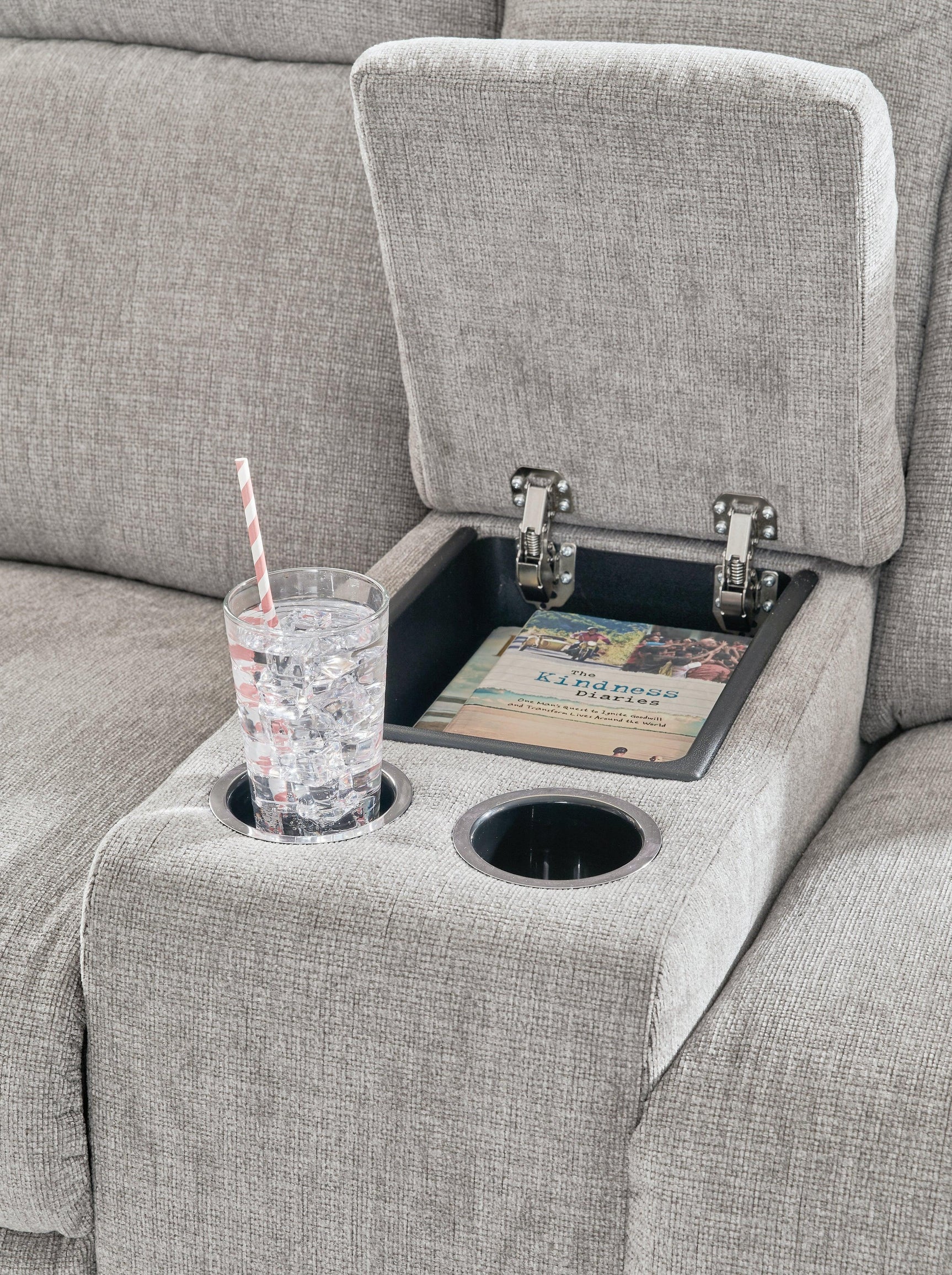 Barnsana Ash Chenille Power Reclining Loveseat with Console