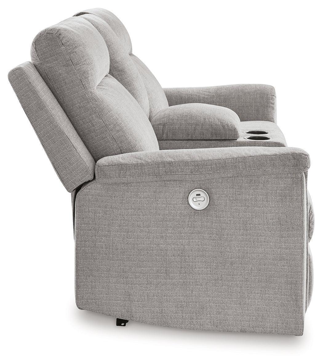 Barnsana Ash Chenille Power Reclining Loveseat with Console
