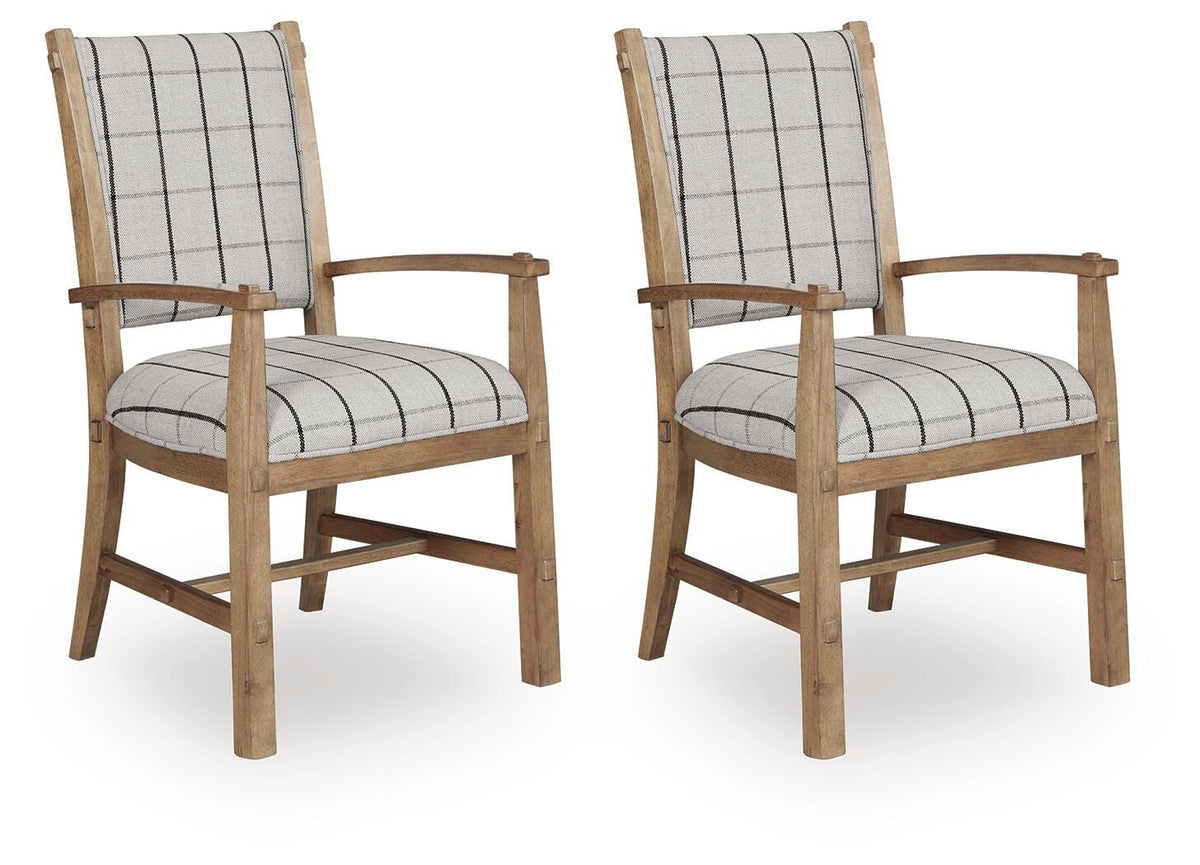Ridgester Light Brown Next-Gen Nuvella™ Dining Arm Chair — angled view