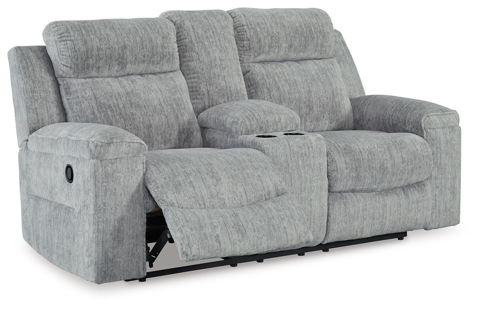 Buntington Pewter Chenille Reclining Loveseat with Console