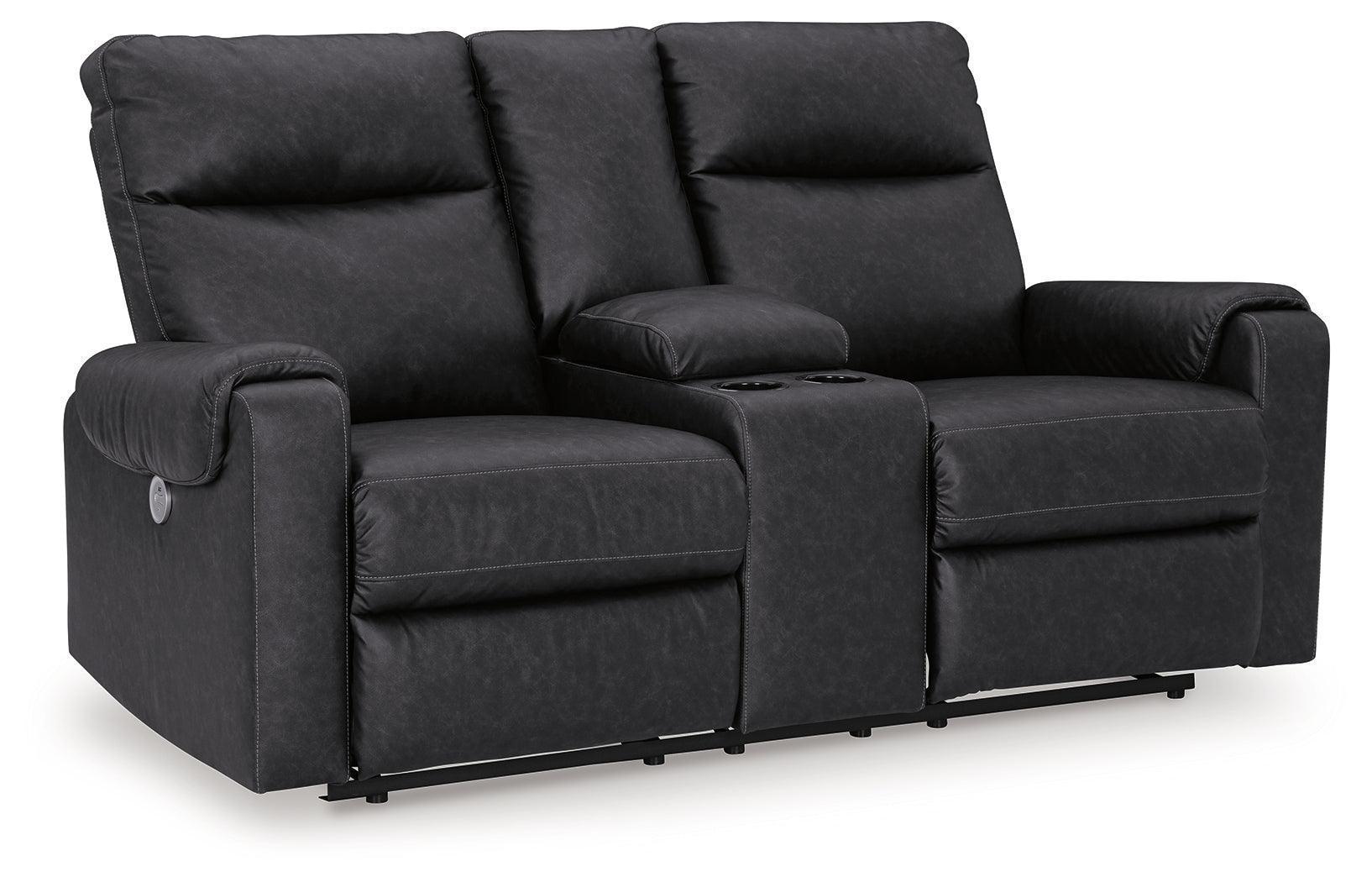 Axtellton Carbon Faux Leather Power Reclining Loveseat With Console