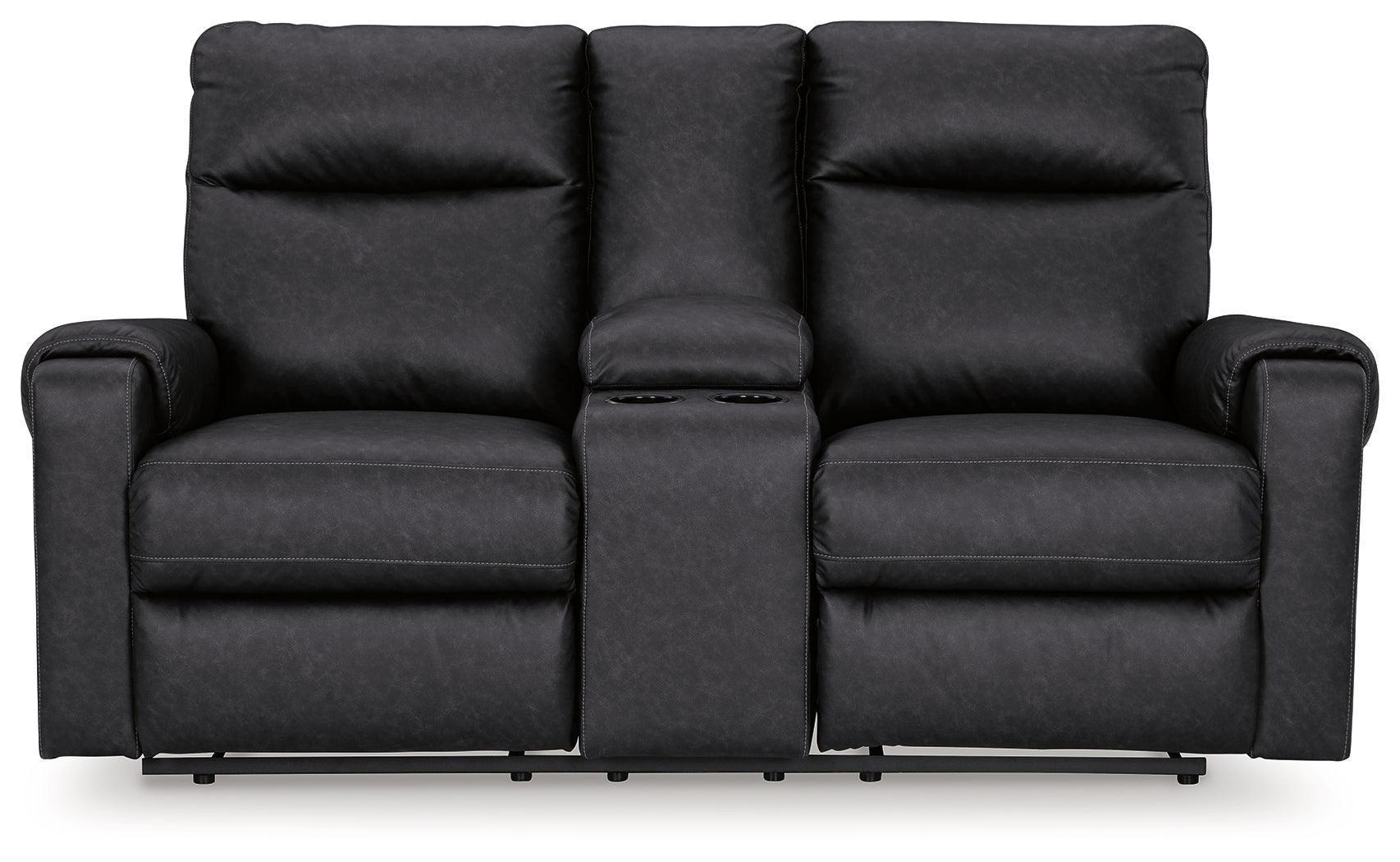 Axtellton Carbon Faux Leather Power Reclining Loveseat With Console
