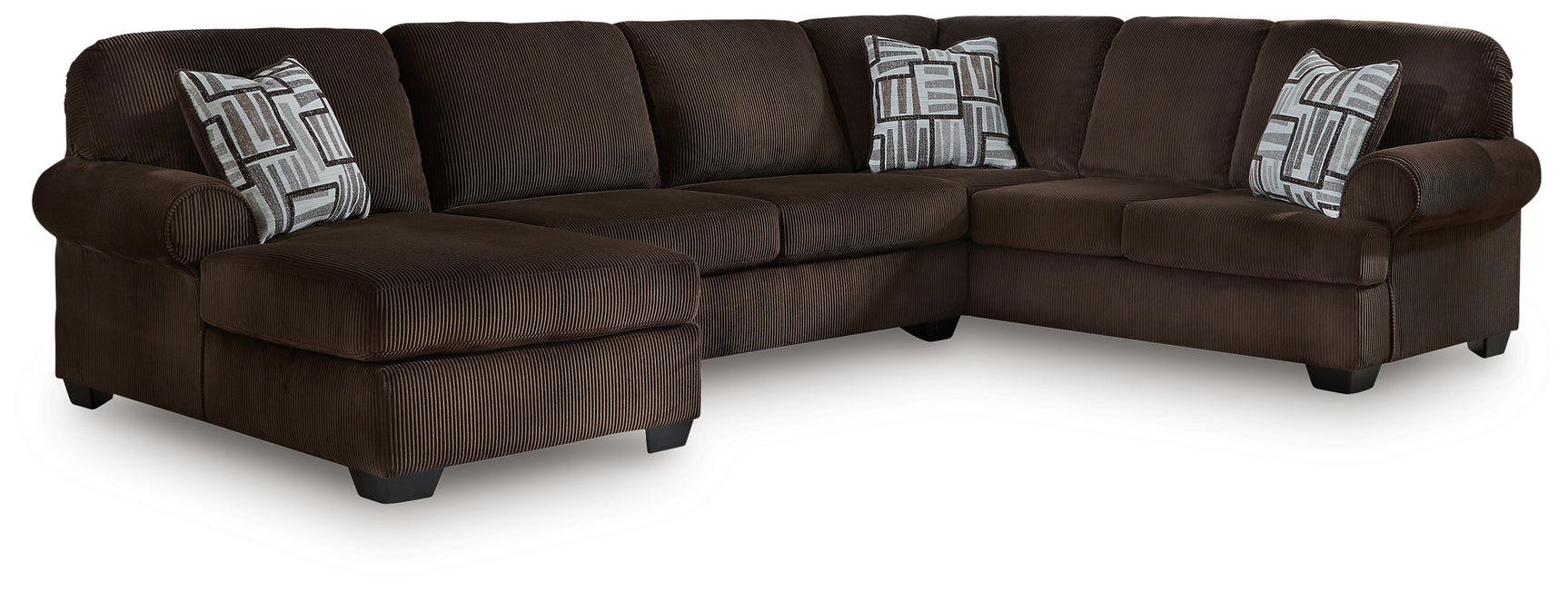 Kimlee Chocolate Velvet 3-Piece Sectional with Chaise