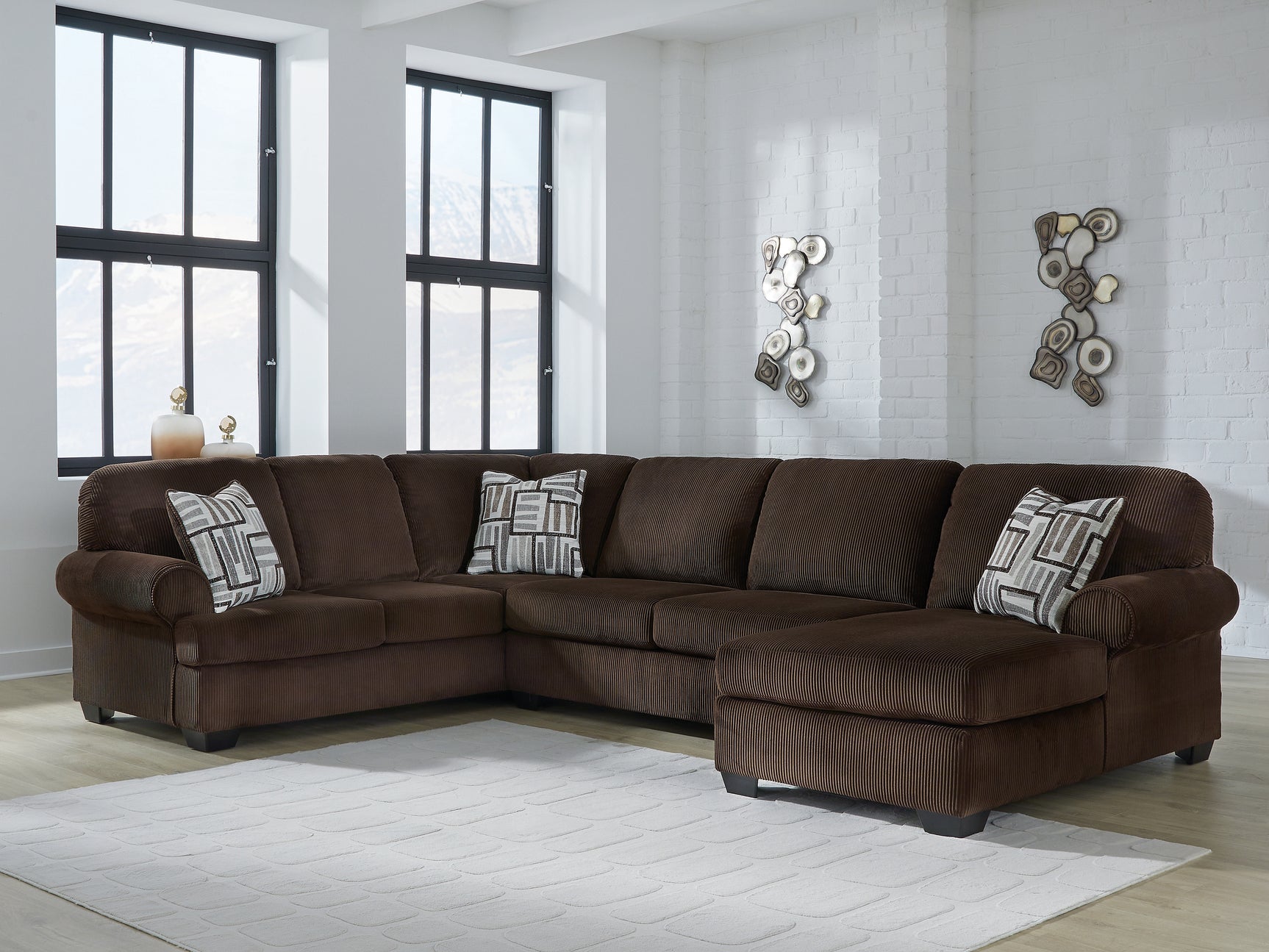 Kimlee Chocolate Velvet 3-Piece Sectional with Chaise