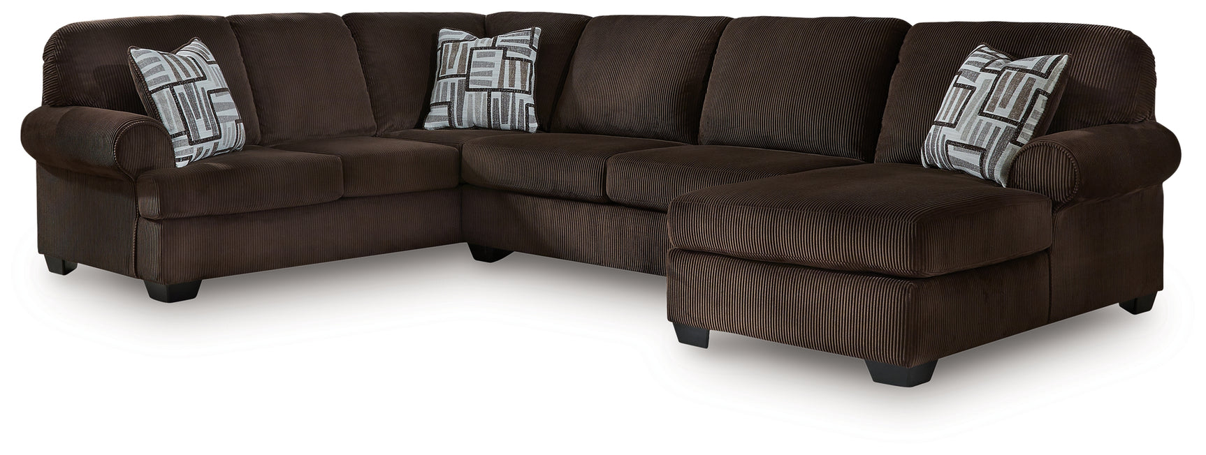 Kimlee Chocolate Velvet 3-Piece Sectional with Chaise