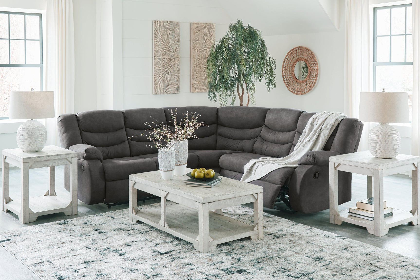 Partymate Slate 2-Piece Reclining Sectional - Ella Furniture