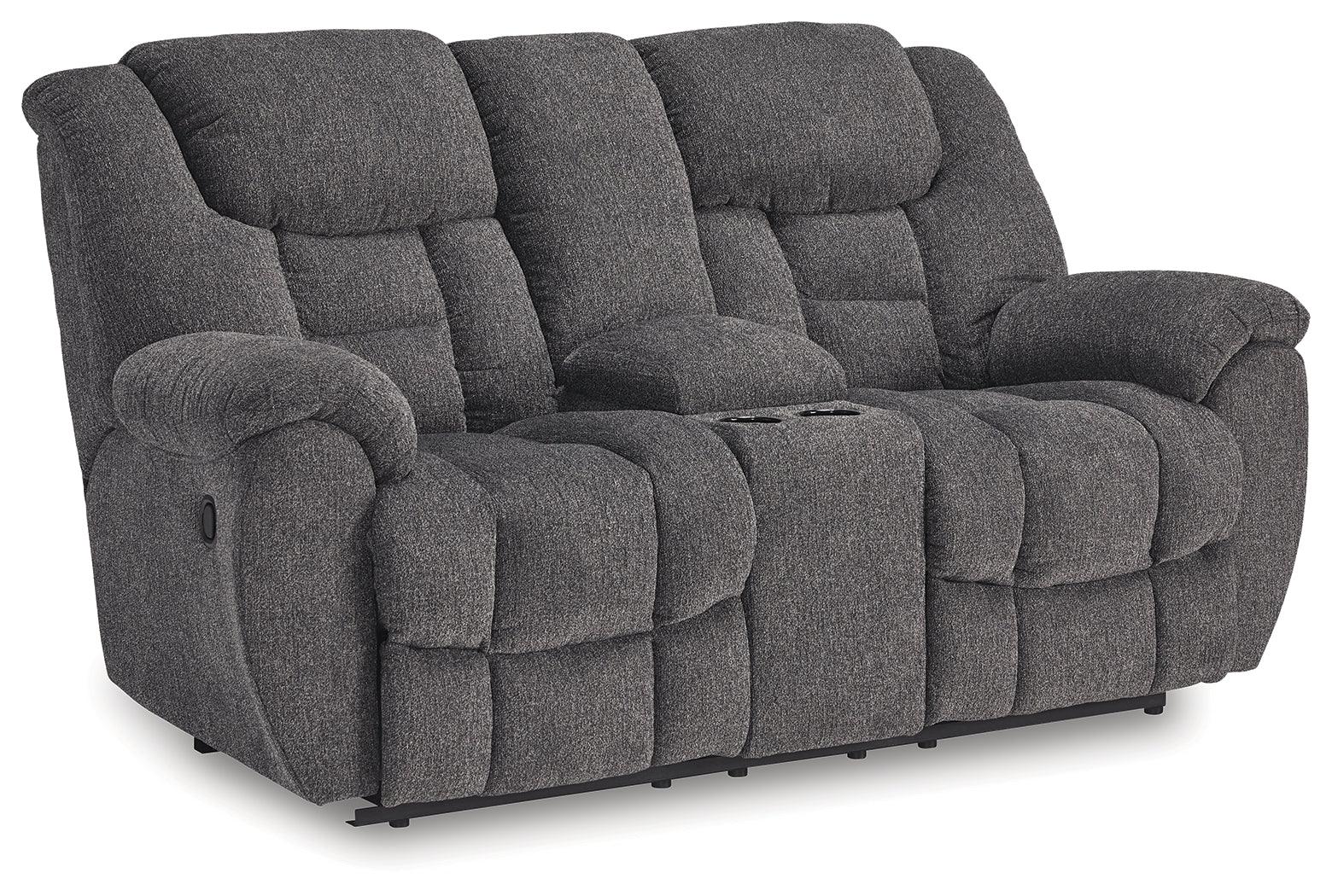 Foreside Charcoal Performance Fabric,Next-Gen Nuvella™ Reclining Loveseat with Console