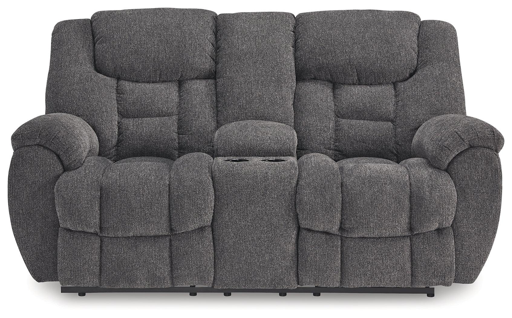 Foreside Charcoal Performance Fabric,Next-Gen Nuvella™ Reclining Loveseat with Console