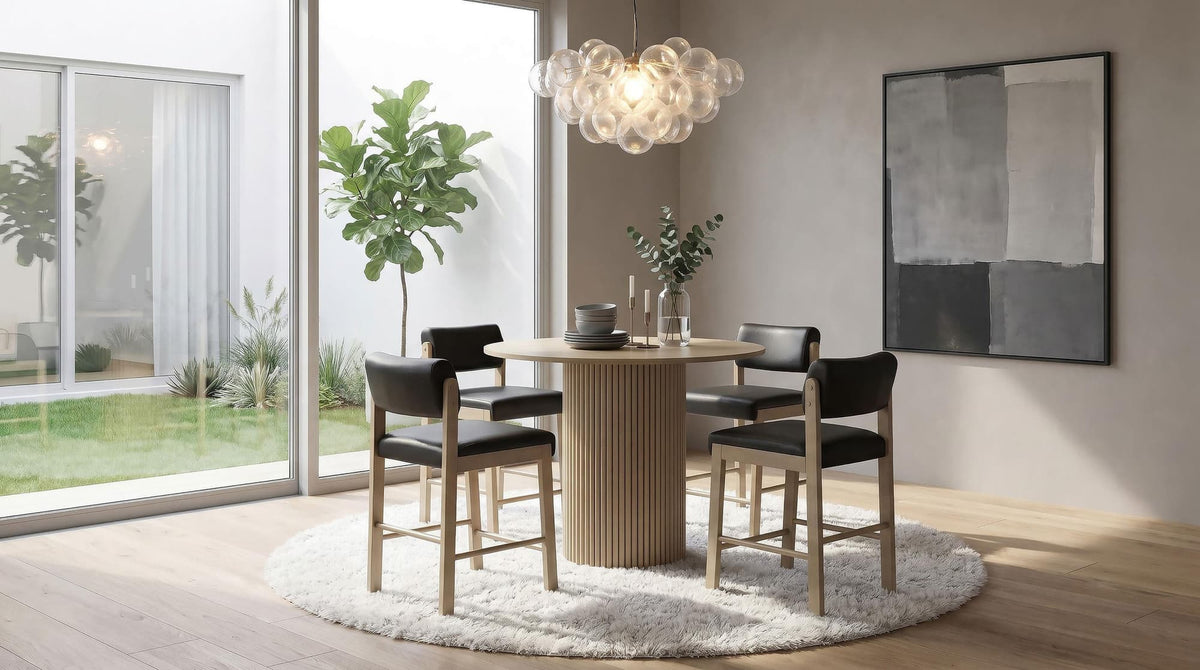 Hamlyn 5-piece Round Wood Counter Height Dining Set Black and Natural Oak — product view