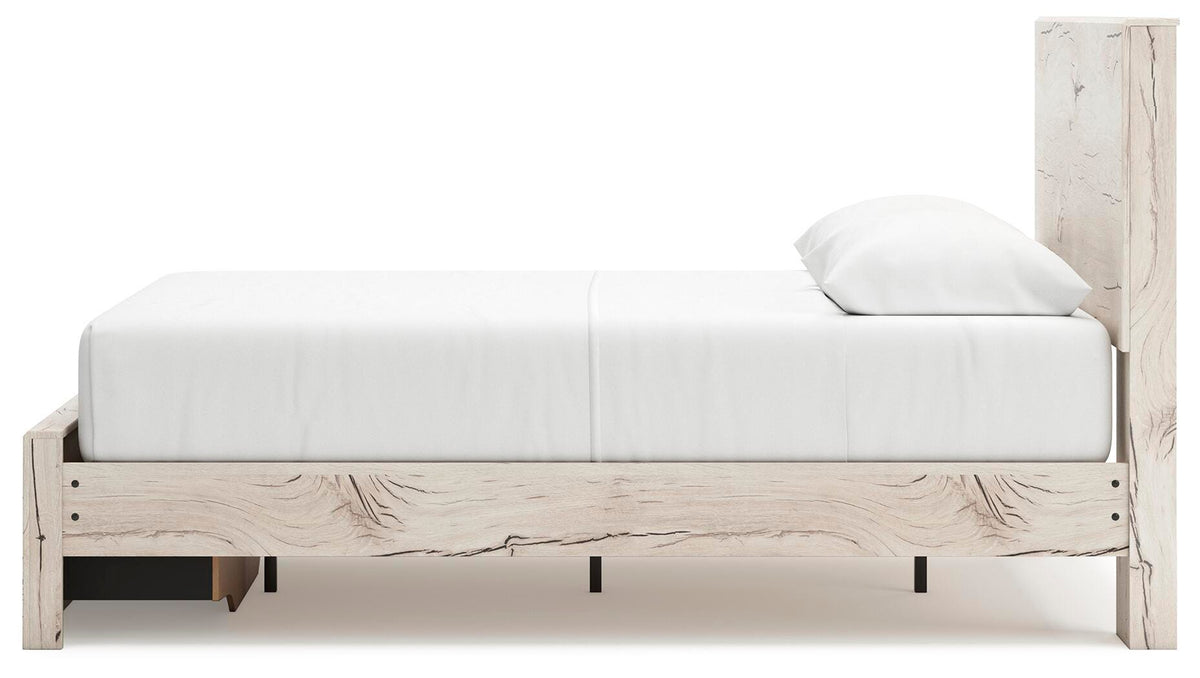 Lawroy Light Natural Queen Panel Storage Bed — side view
