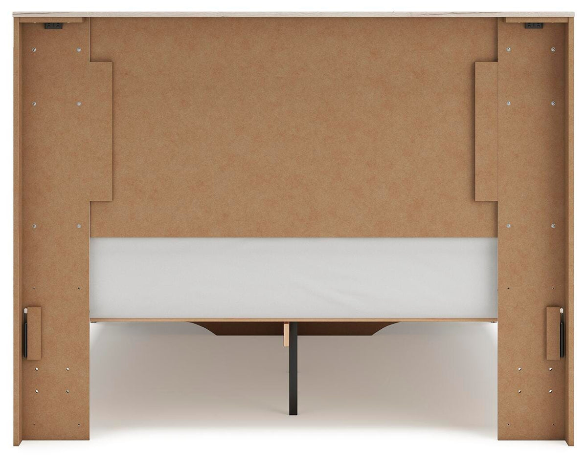 Lawroy Light Natural Queen Panel Storage Bed — back view