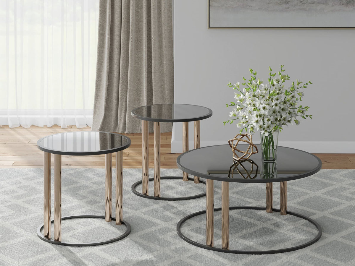 Black and Gold Coffee Table with Two End Tables — product view