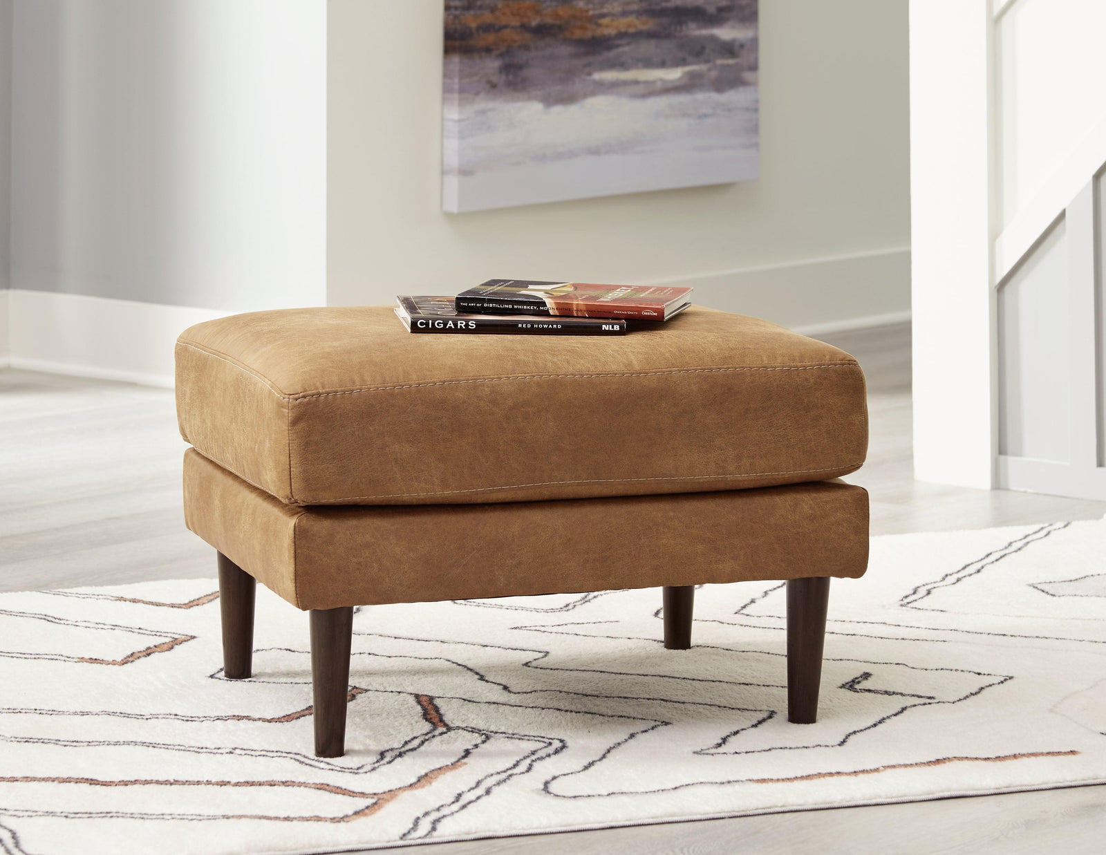 Telora Caramel Microfiber Ottoman - Ella Furniture