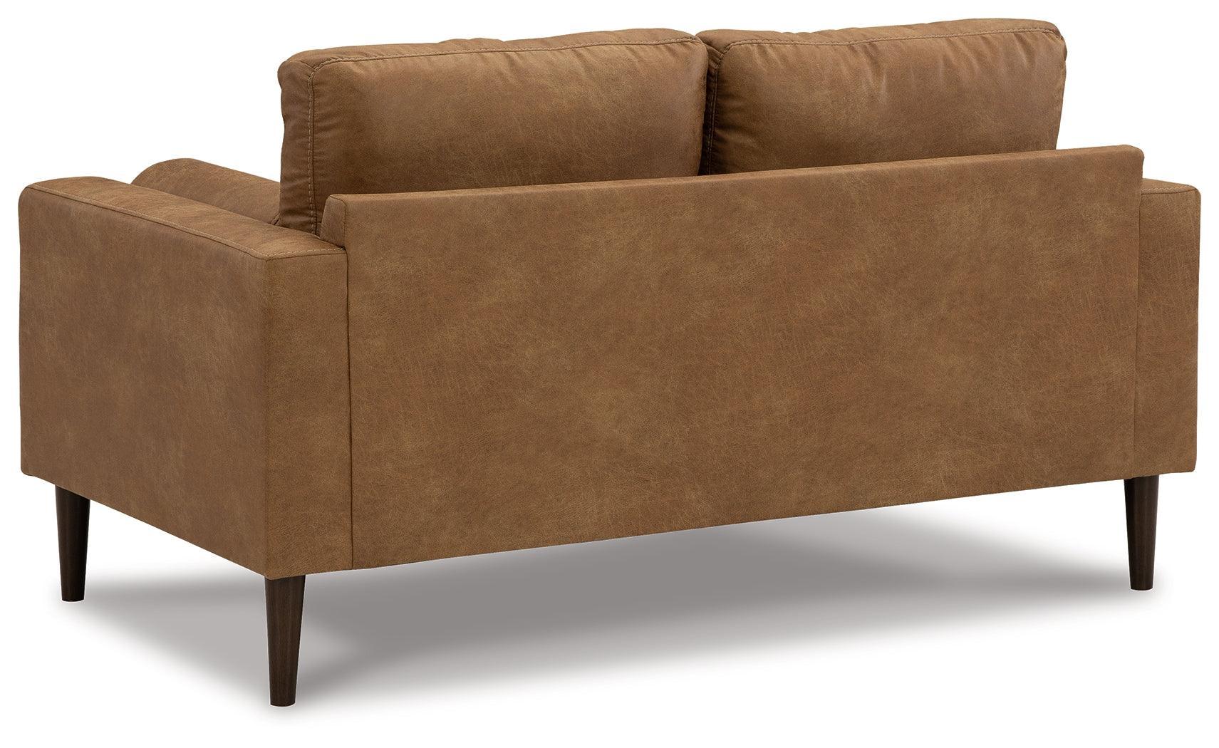 Telora Caramel Microfiber Loveseat - Ella Furniture