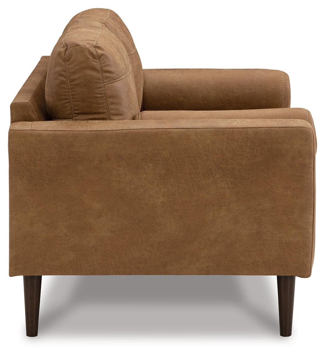 Telora Caramel Microfiber Loveseat - Ella Furniture