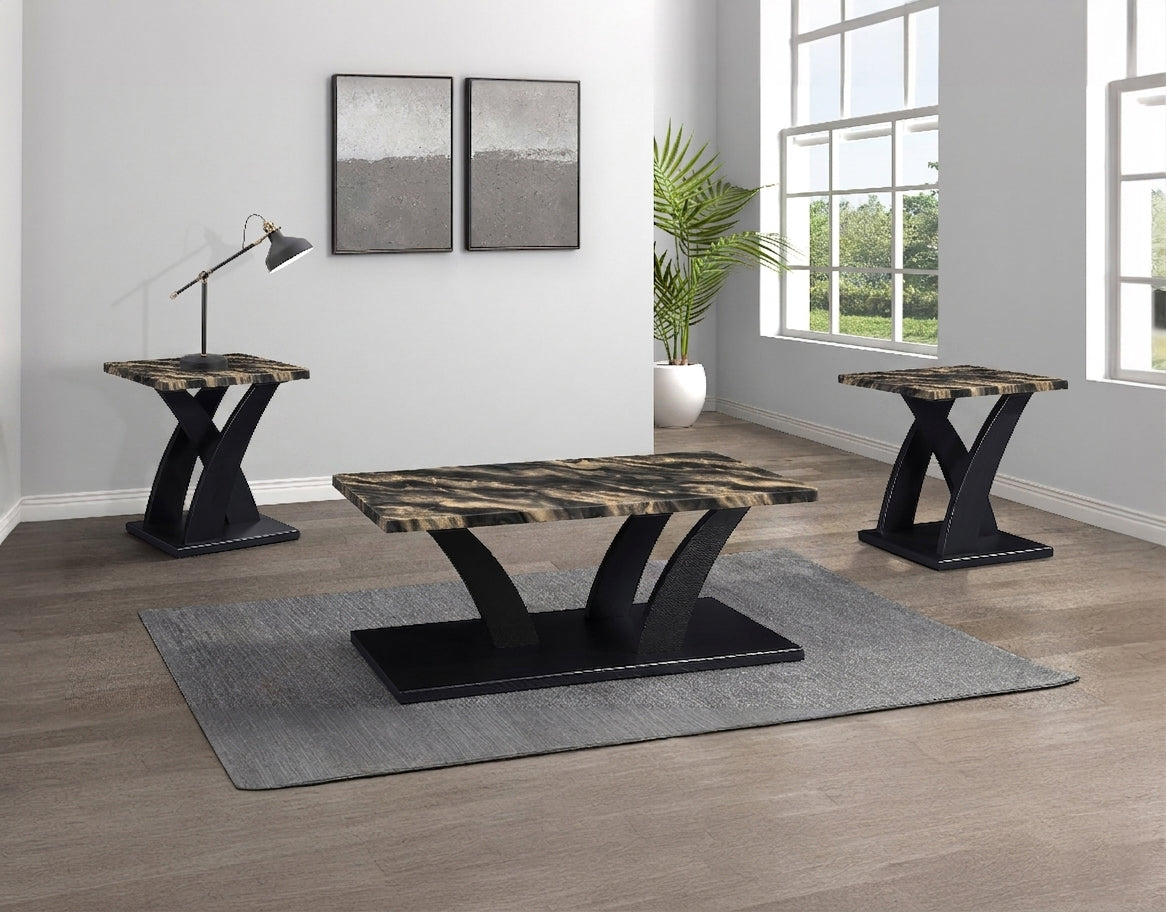 Zion 3-Piece Faux Marble Coffee Table Set in Gold and Black from Ella Furniture