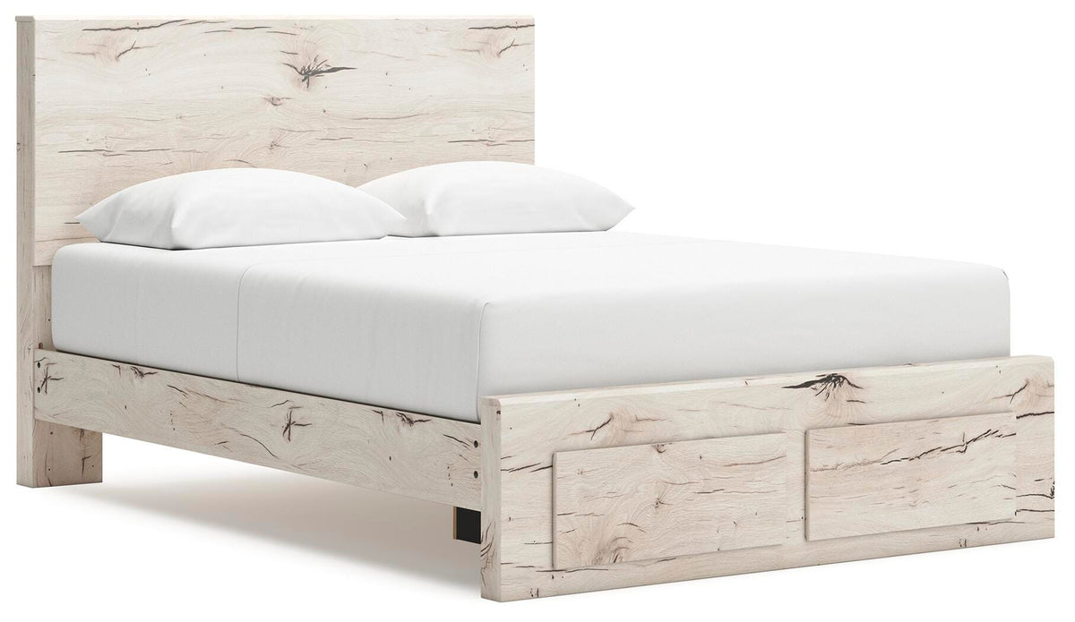 Lawroy Light Natural Queen Panel Storage Bed — angled view