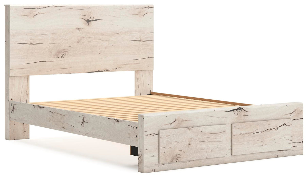 Lawroy Light Natural Queen Panel Storage Bed — angled view
