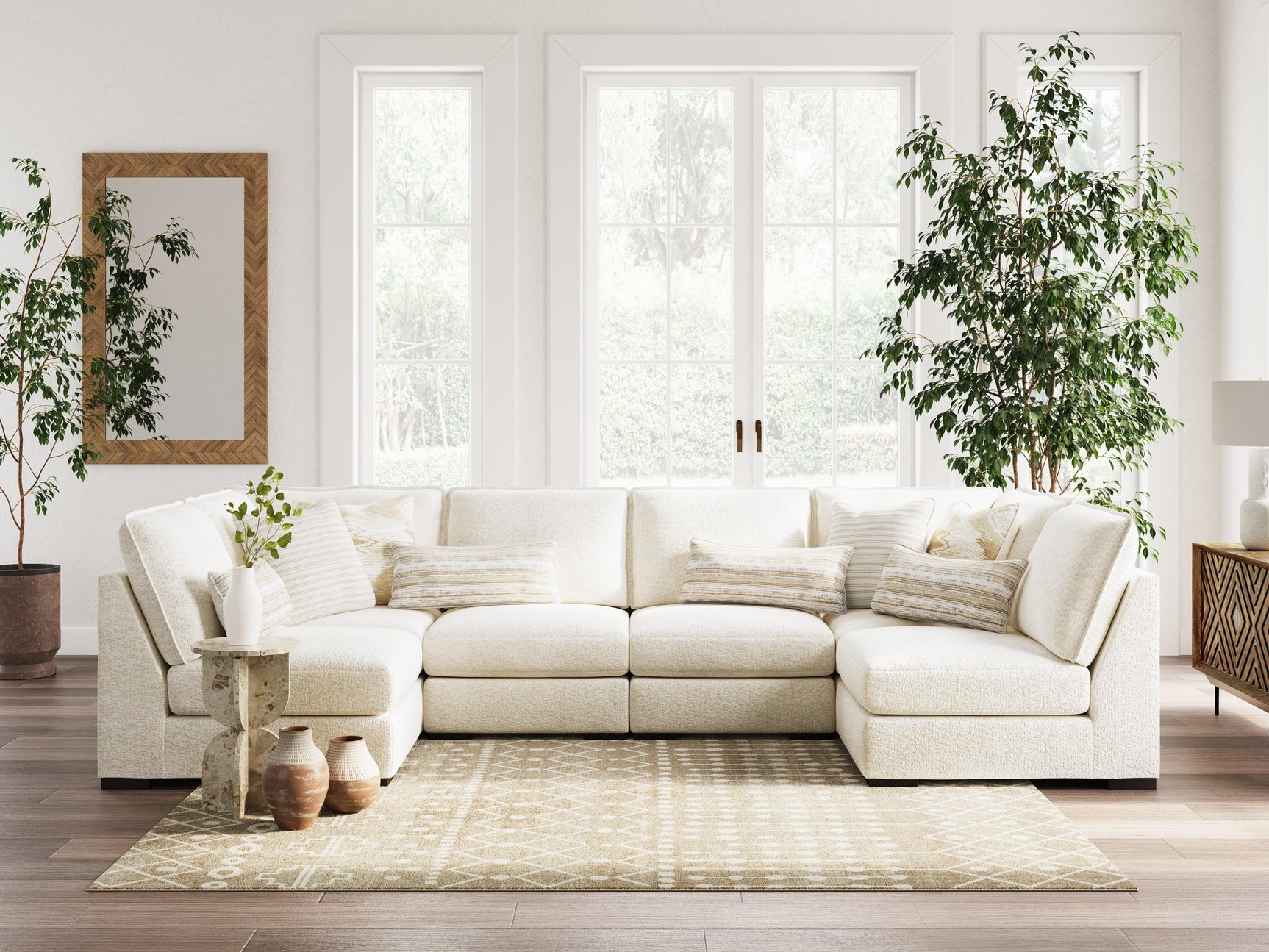 Donelson Creek Vanilla Performance Fabric,Next-Gen Nuvella™,Chenille 6-Piece Sectional