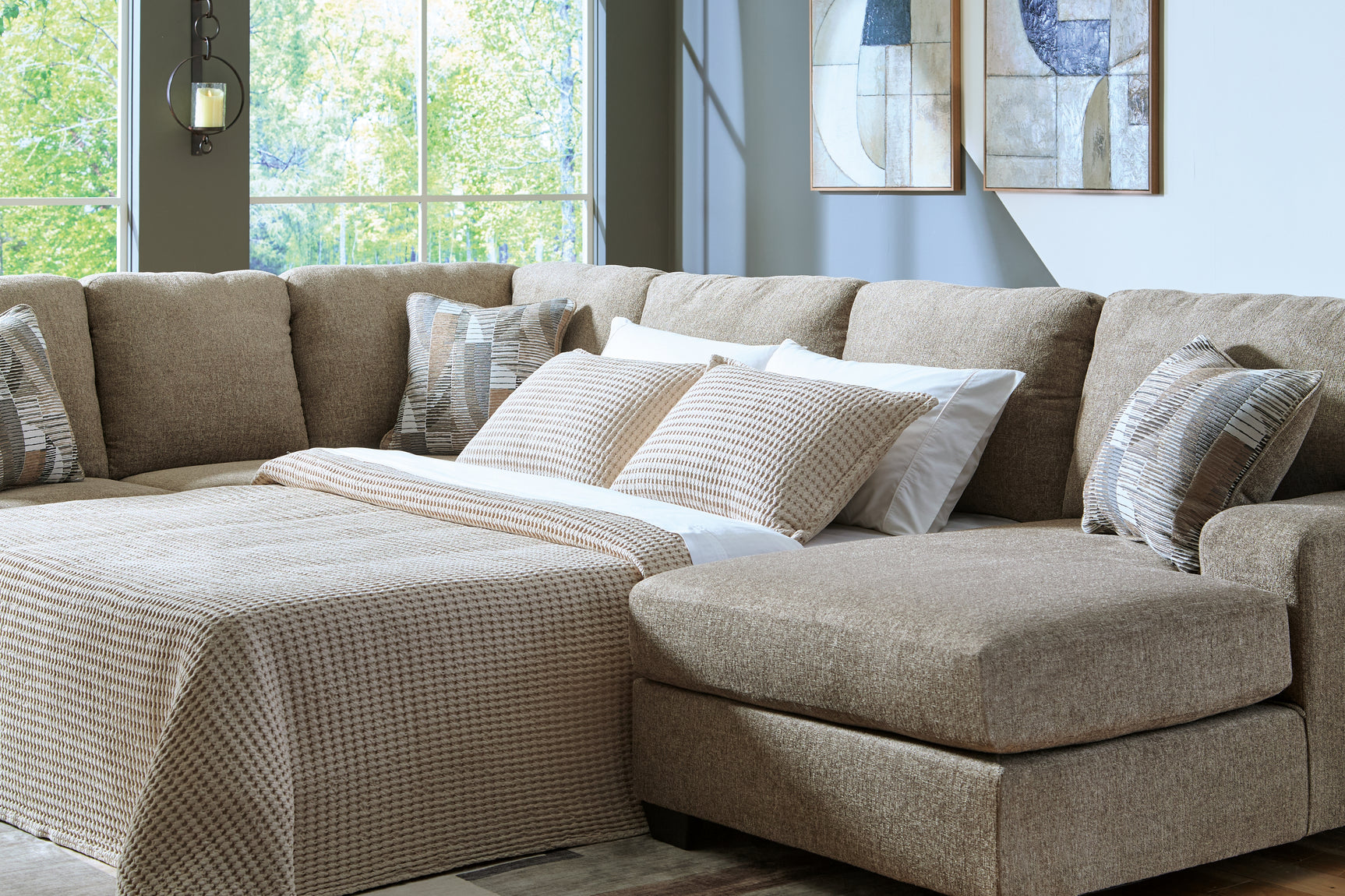 Newellen Hemp Chenille 3-Piece Sleeper Sectional with Chaise