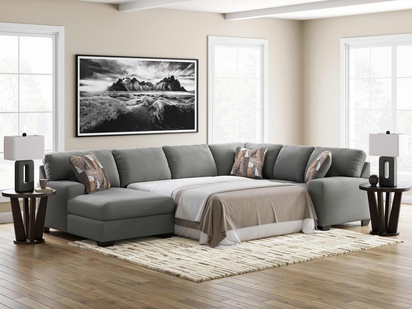 Clarington Greystone Chenille 3-Piece Sleeper Sectional with Chaise
