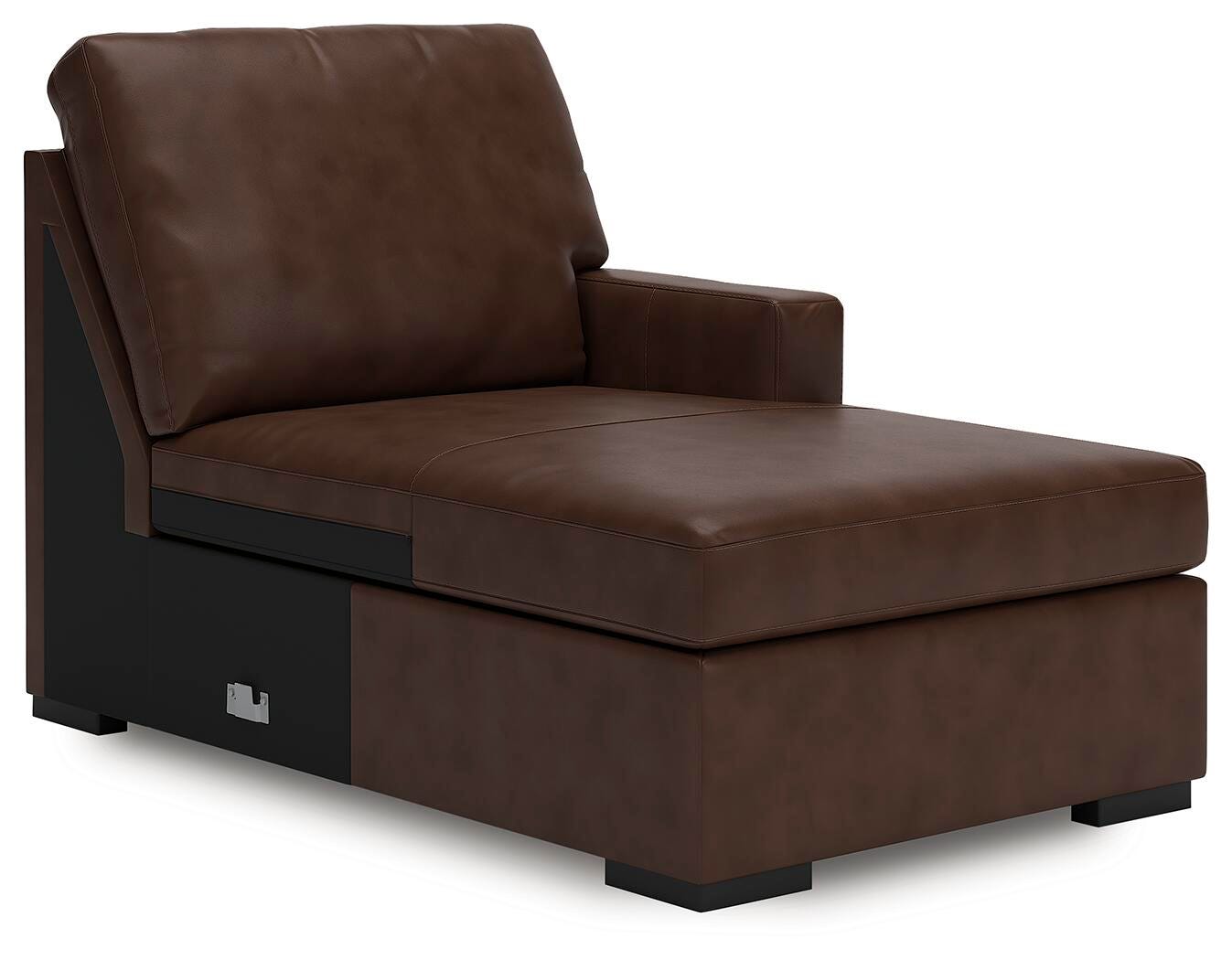 McDowlan Coffee Leather 3-Piece Sectional with Chaise angled view