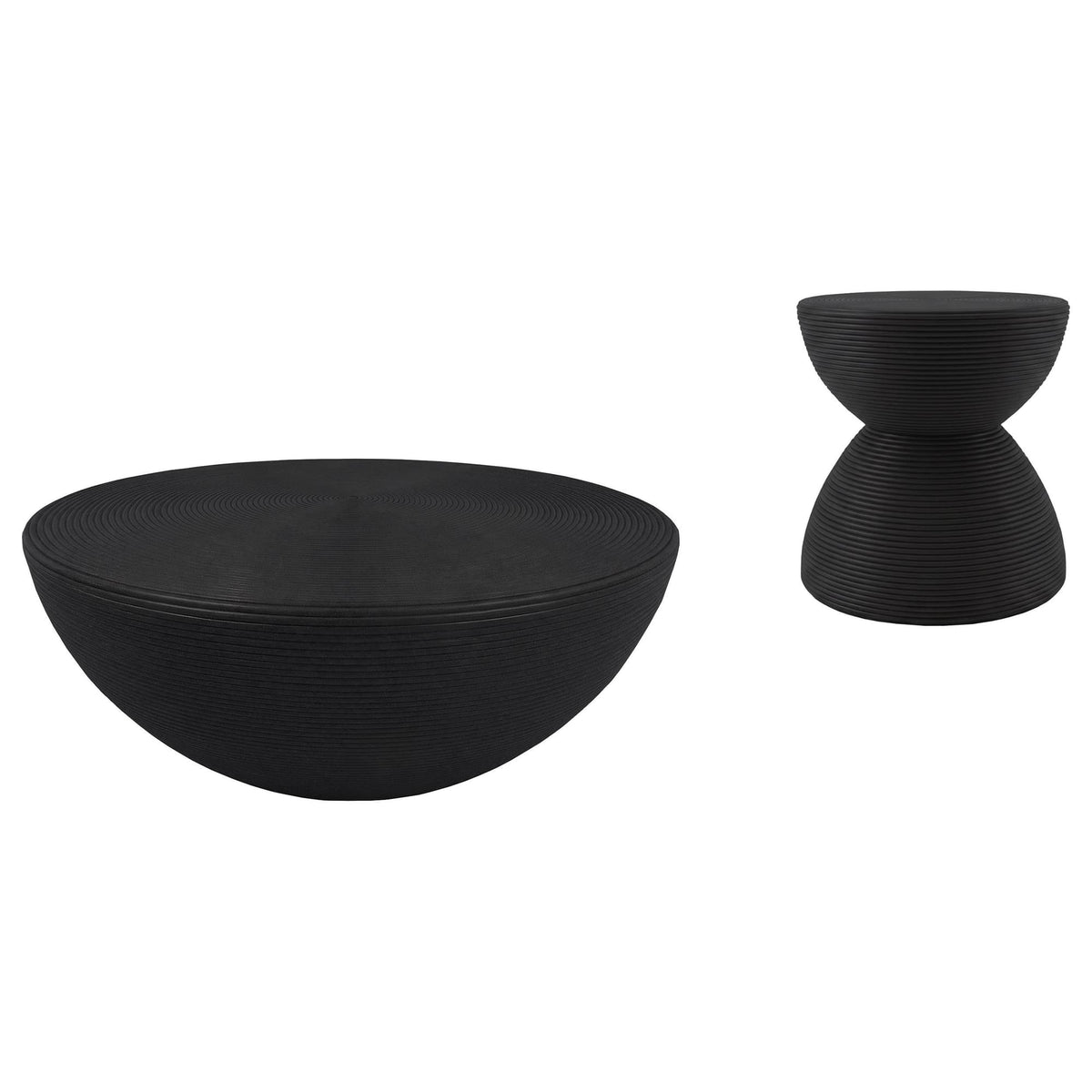 Macedo 2-Piece Transitional Round Rattan Coffee and End Table Set Black — product image 2