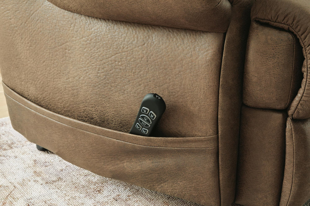 Revived and Restored Earth Faux Leather Power Lift Recliner — detail view