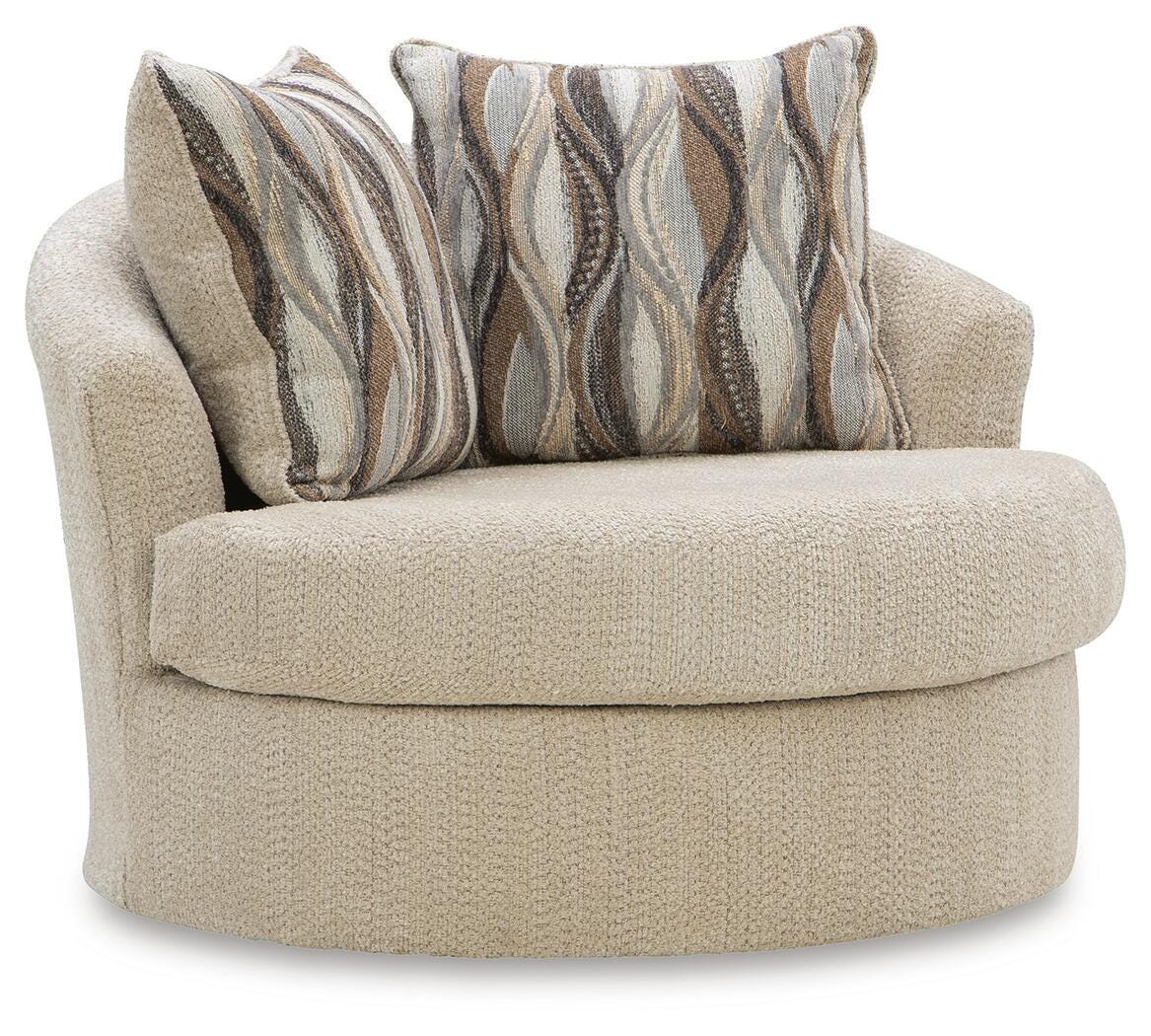 Lofwood Oatmeal Chenille Swivel Accent Chair — angled view