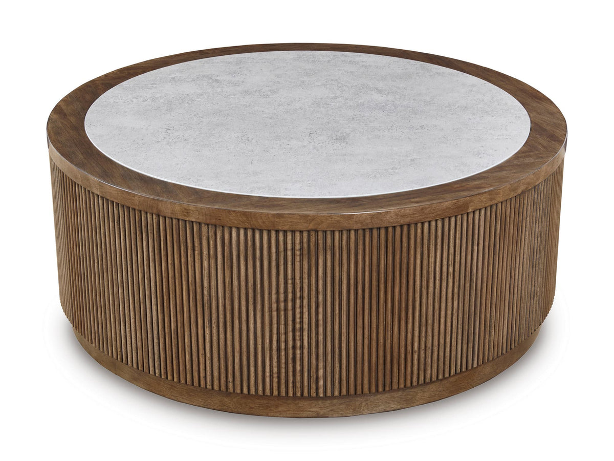 Light Brown Faux Stone Coffee Table with Casters — product image 4